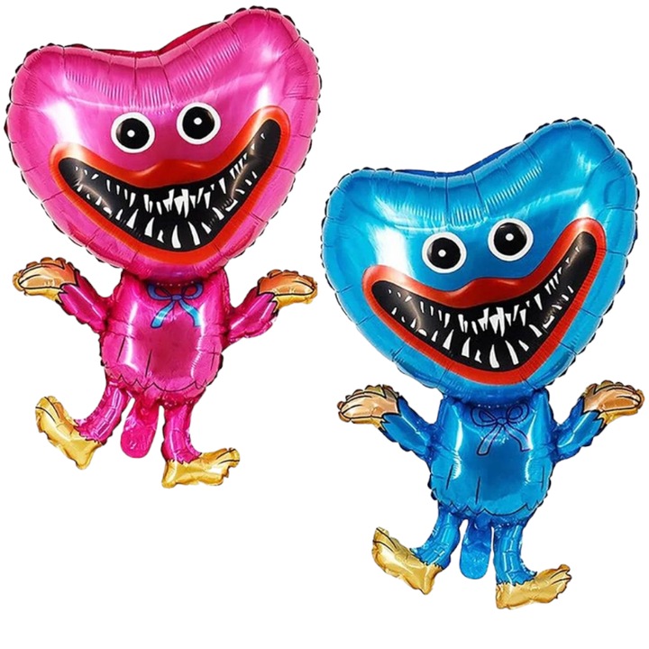 2 db Huggy Wuggy fólia lufi szett, kék és rózsaszín, 70 x 48 cm, Gyerekparti dekoráció, Tematikus születésnapok, Fabrilux®