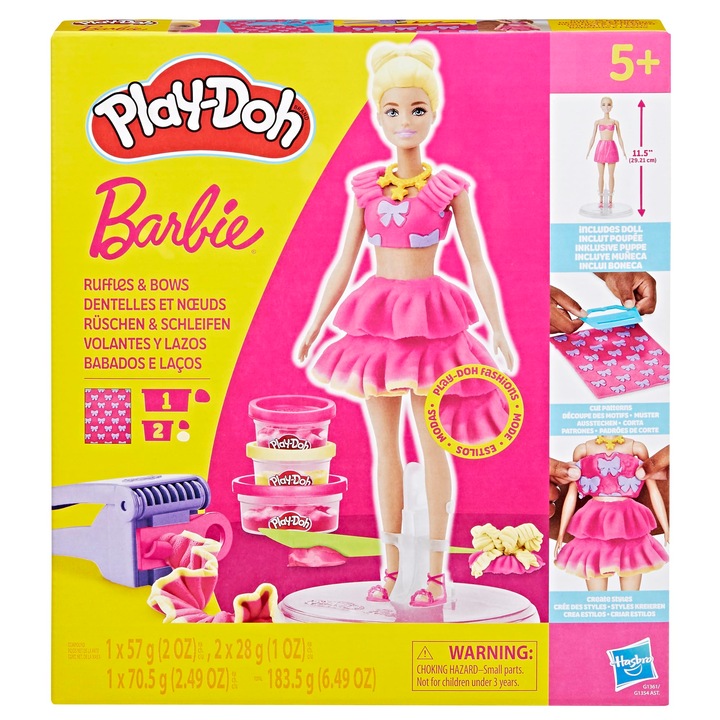 Set de păpuși Play-Doh, Barbie, volane și funde, plastic