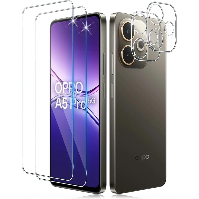 Set 2 Folii Protectie Ecran si 2 Folii Protectie Camera compatibile cu OPPO A5 Pro 4G/5G, Sticla Securizata, Transparenta, 9H, Anti-Zgarieturi