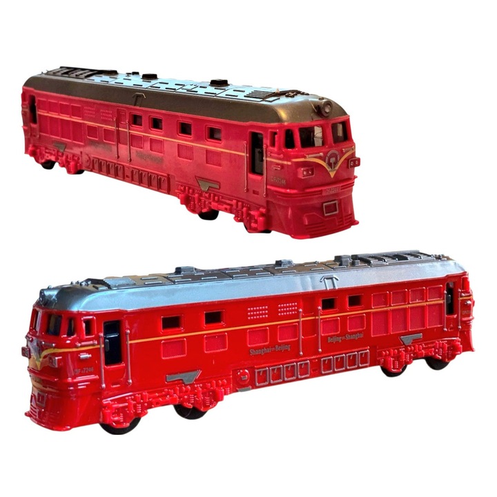 Jucarie Locomotiva tren culoare rosu cu sunete si lumini, model cu detalii realistice, 23 cm lungime – bucurie pentru pasionati de cai ferate