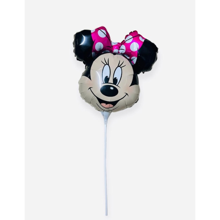 Балон фолио Фигурина Мини Маус с пръчка, 35 x 25 см, розов с черен, детски аксесоар за парти – Fabrilux®