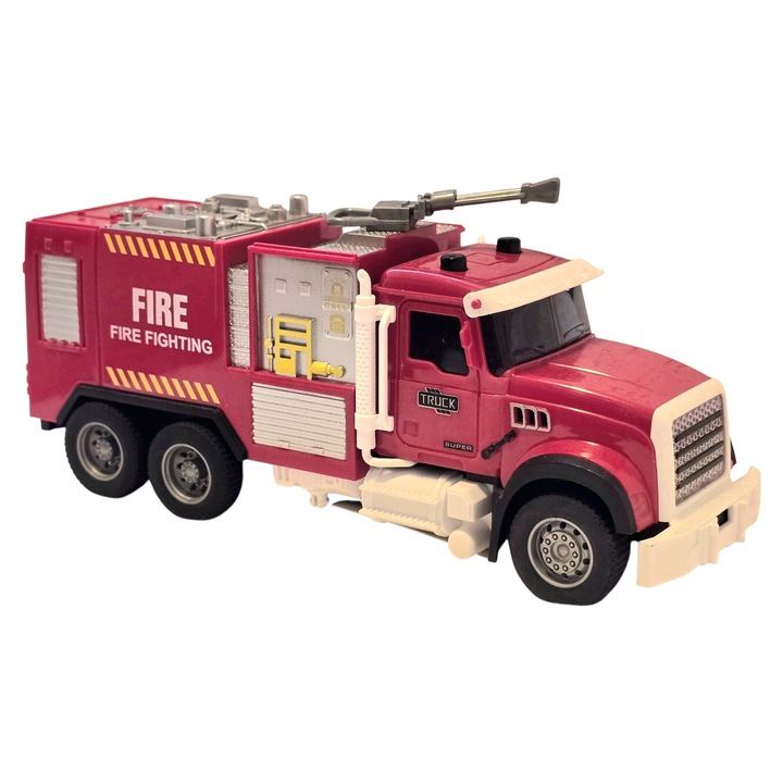 Masina de Pompieri cu Functie de Abur, Lumini si Sunete, Jucarie Interactiva, Lungime 21 cm