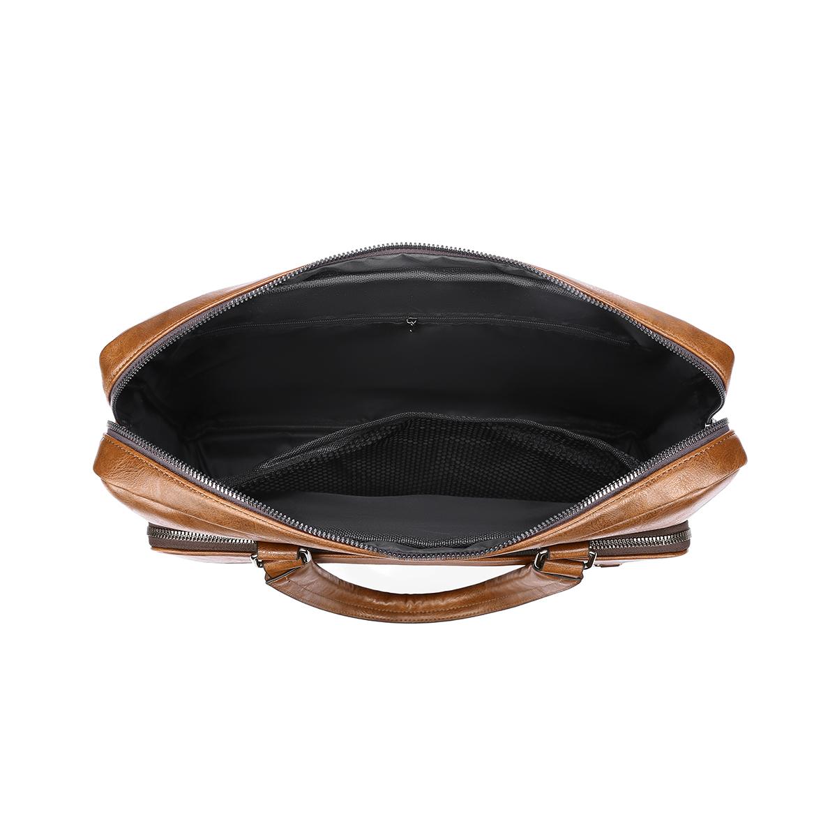 Geanta laptop, Baltan, piele ecologica, multiple compartimente, curea reglabila, 15.6 inch, maro