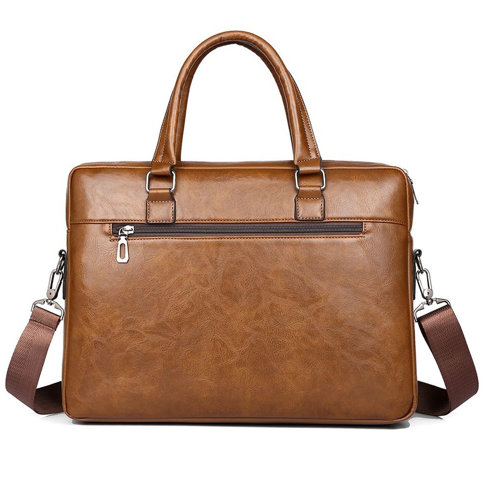 Geanta laptop, Baltan, piele ecologica, multiple compartimente, curea reglabila, 15.6 inch, maro