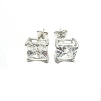 Cercei Luxor Gioielli din argint rodiat cu zirconiu alb patrat 7mm tija cu surub Cercei Luxor Gioielli din argint rodiat cu zirconiu alb patrat 7mm tija cu surub