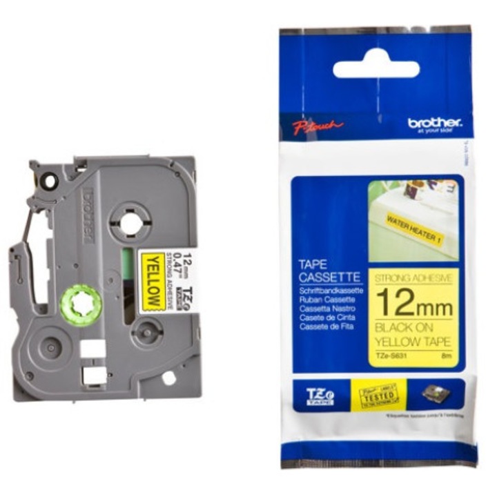 Brother TZE-S631 черна етикетираща лента на жълт фон