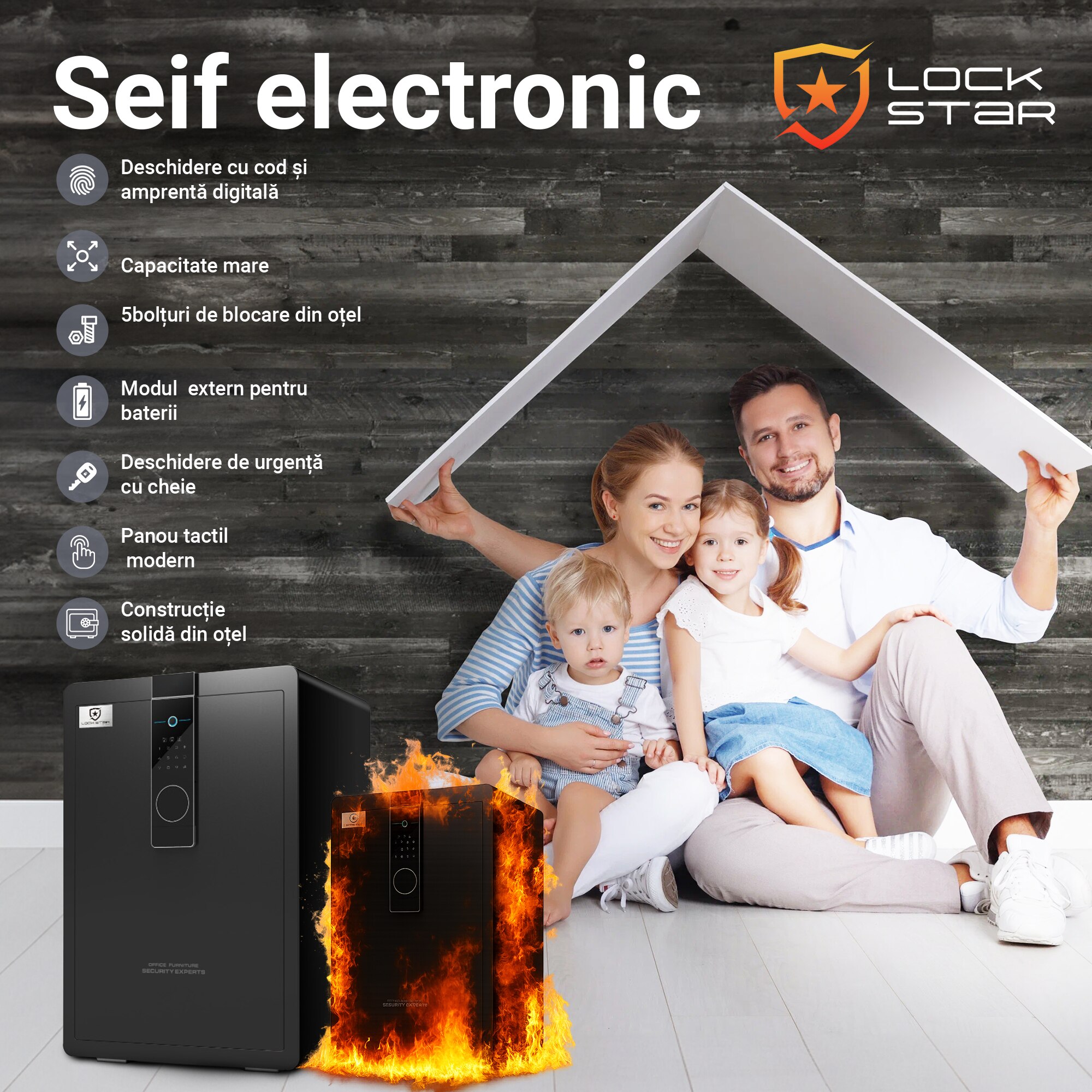 Seif electronic Extralink Lock Star XP-70 cu raft 76L pentru casa si ...