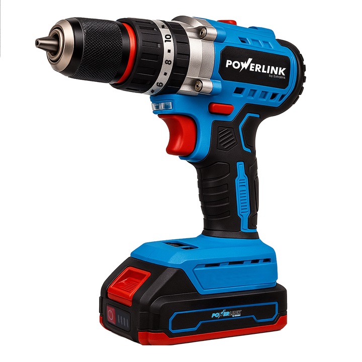 Powerlink fúró- és csavarozógép, 20V, 2 db 1500mAh akkumulátor, 13mm, 50N.m, ütvefúró funkcióval