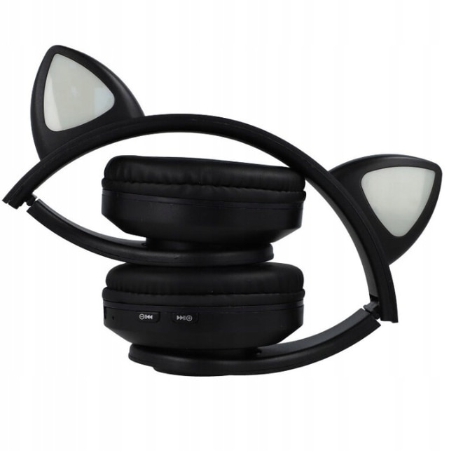 Casti cu fir Extralink Kids Headphones Pro, negre, design cu urechi de pisica, potrivite pentru copii, sunet clar si confort sporit, cablu durabil, ideal pentru muzica, jocuri si divertisment, ergonomic si sigur pentru utilizare zilnica