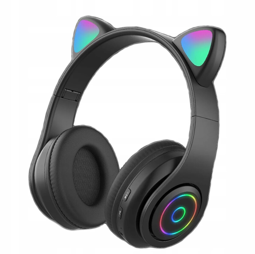 Casti cu fir Extralink Kids Headphones Pro, negre, design cu urechi de pisica, potrivite pentru copii, sunet clar si confort sporit, cablu durabil, ideal pentru muzica, jocuri si divertisment, ergonomic si sigur pentru utilizare zilnica