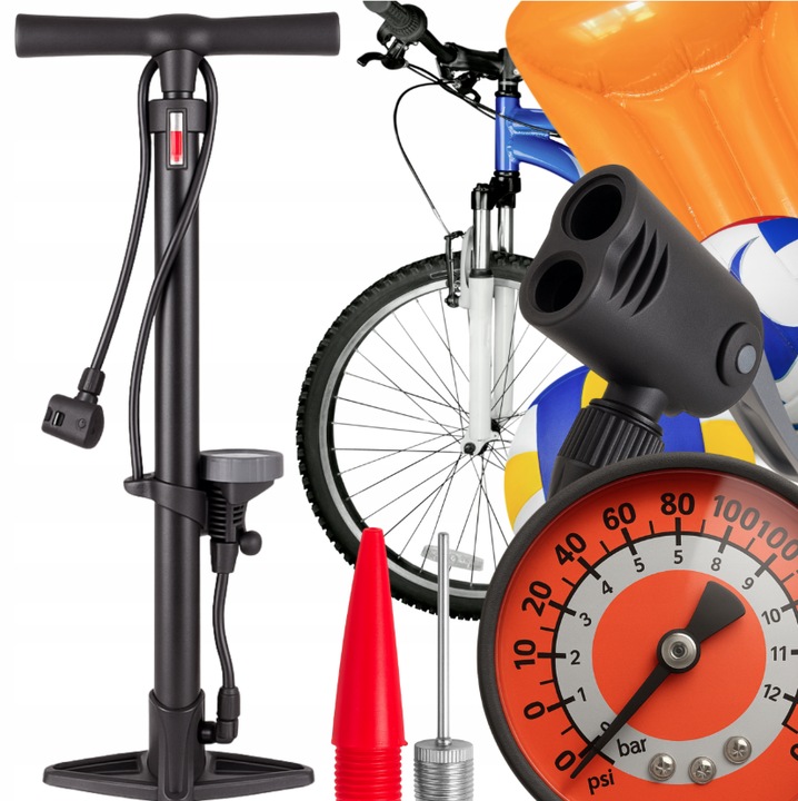 Kerékpárpumpa manométerrel, Extralink, 160 PSI, fém, Presta, Schrader és Dunlop szelepekhez