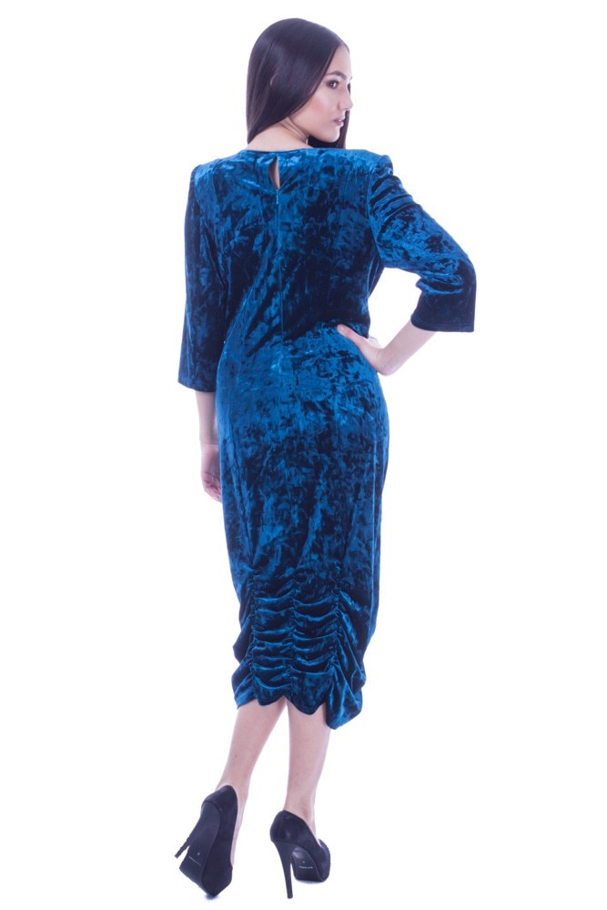 Rochie akbastra de catifea cu broderie Liza Panait G-6112E