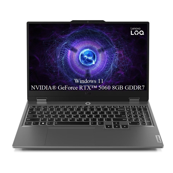 Lenovo LOQ 15IRX10 Laptop, 15.6" FHD 1920x1080 IPS 300nits 144Hz, Intel Core i5-13450HX 10 magos, 32 GB DDR5, 256 GB SSD m2 PCIe, 1TB SSD m2 PCIe, NVIDIA GeForce RTX 5060 8GB GDDR7, Windows 11 Home, 2.40 kg Luna Grey