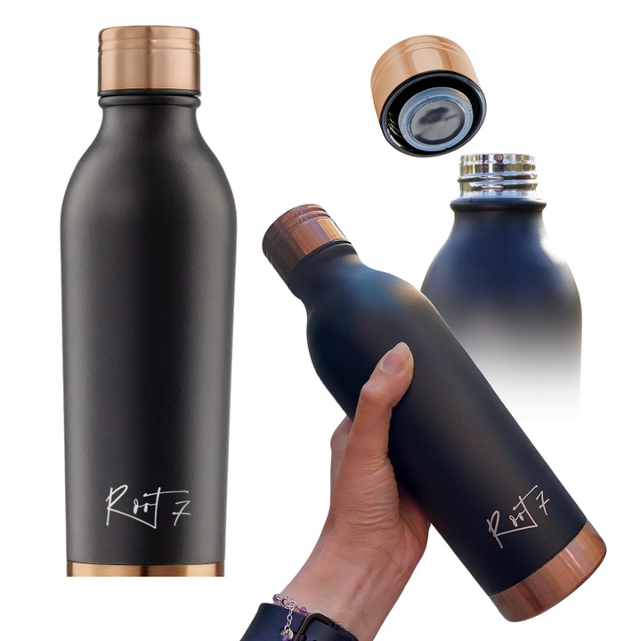 Термос бутилка за вода, Root7, от неръждаема стомана, без BPA, 500 мл, цвят Black Split