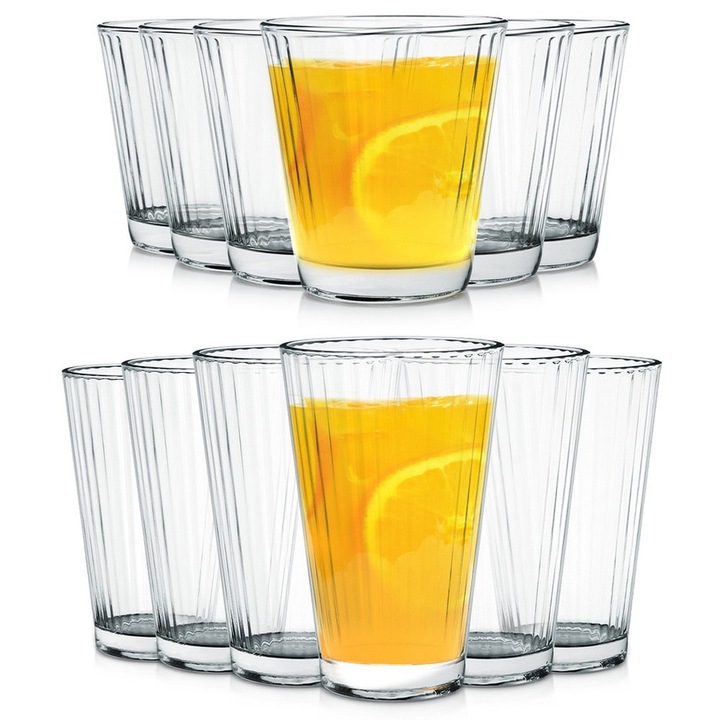 12 darabos pohárkészlet, EXCELLENT HOUSEWARE, 270 ml és 220 ml, átlátszó, könnyen tisztítható