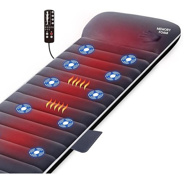 Saltea de masaj Snailax, 10 motoare de vibrație, 6 perne termice, cu spumă cu memorie, colorat, pliabil