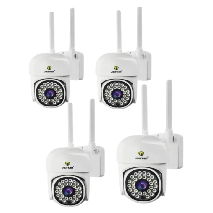 Pachet 4 camere de supraveghere Smart WIFI, HD, Viziune nocturna, IP66, 85x115x120mm, 4 carduri 32GB incluse