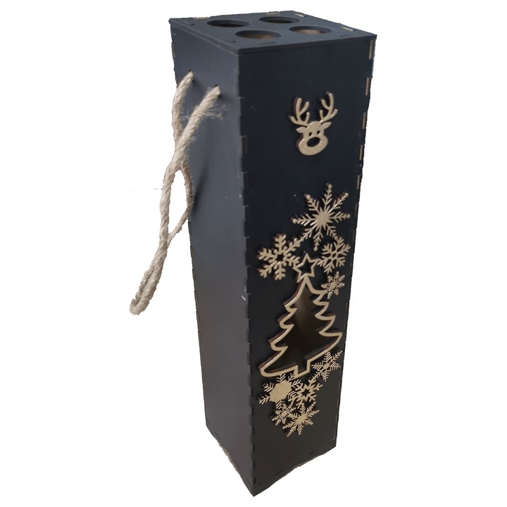 Nyitott fa borosdoboz, karácsonyi