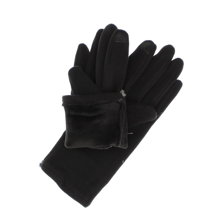 Manusi dama, de iarna, din material sintetic si bumbac, cu degete, one size, Negru - MA337