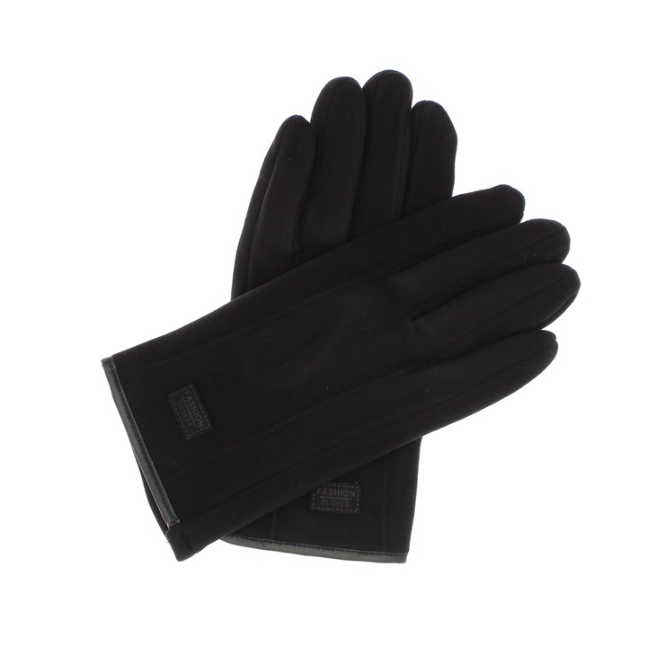 Manusi dama, de iarna, din material sintetic si bumbac, cu degete, one size, Negru - MA369
