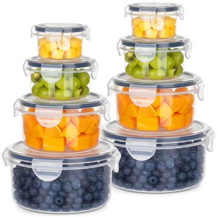 Set 8 cutii alimentare cu capac, transparente, diverse dimensiuni, Vilde