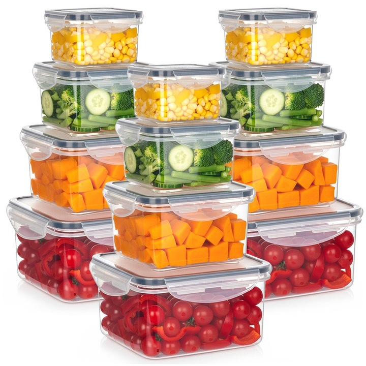 Комплект 12 кутии за храна Vilde, прозрачни, различни размери, с капак и уплътнение, устойчиви на температури между -20C и 100C