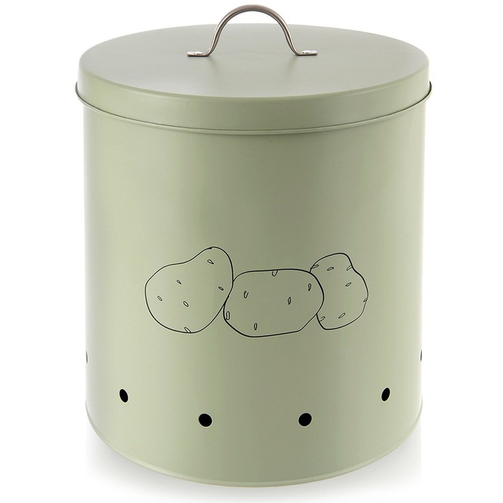 Cutie alimentara metalica verde Greenish, 8,7 l, 22,5x26cm, cu capac si ventilatie