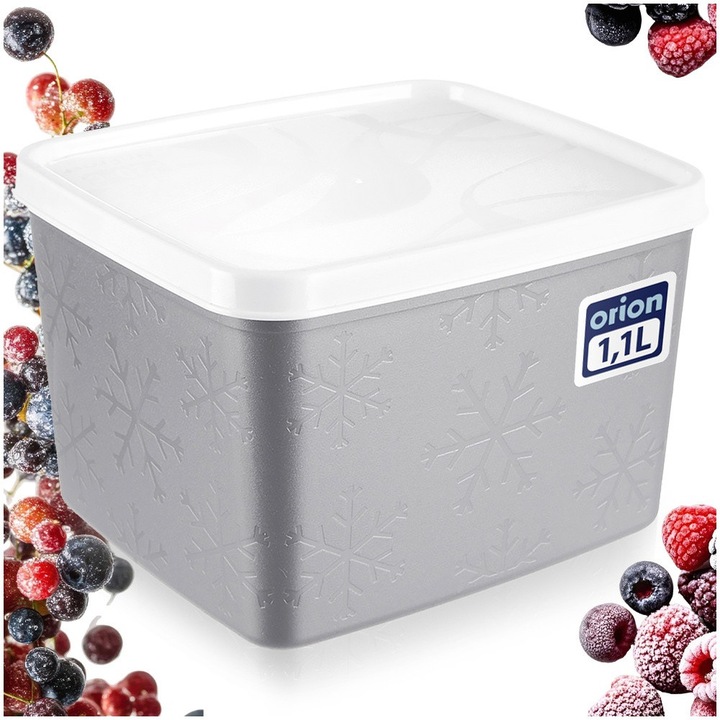 Caserola Depozitare Alimente Cu Capac Ermetic, Orion, Clasic, 1.1 L, 14x12.5x9.5 cm, Plastic Alimentar Fara BPA, Gri Alb, Recipient Flexibil Ideal Pentru Frigider Congelator Masina Spalat Vase Microunde, Pastrare Mancare Proaspata Premium