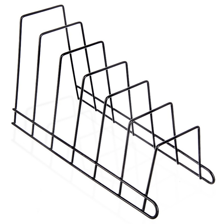 Organizer pentru pokrywki si talerze, Orion, Radka, metal negru, 34,5x14x19 cm, set pentru 6 talere