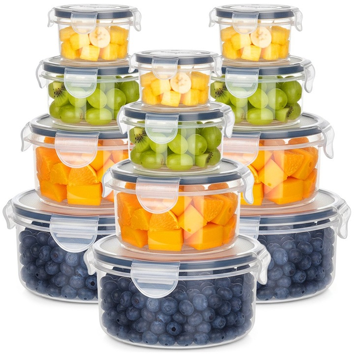 Vilde 12 darabos élelmiszer tároló szett, fedéllel és tömítéssel, 800ml, 400ml, 180ml, 80ml, átlátszó