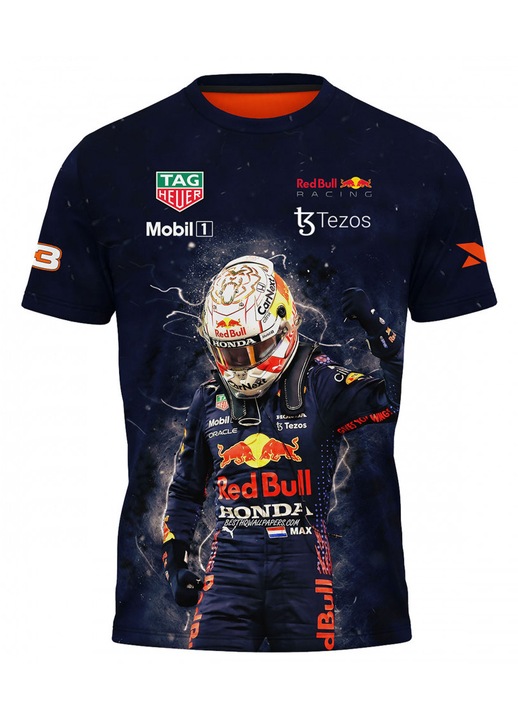 Férfi póló Max Verstappen F1 116.33, rövid ujjú, sokszínű