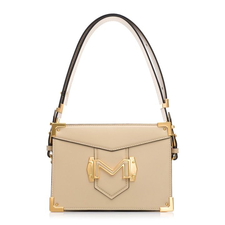 Geanta de umar, Musette, Geanta QUEEN VICTORIA, Piele naturala, Bej, 21 x 8 x 15 cm