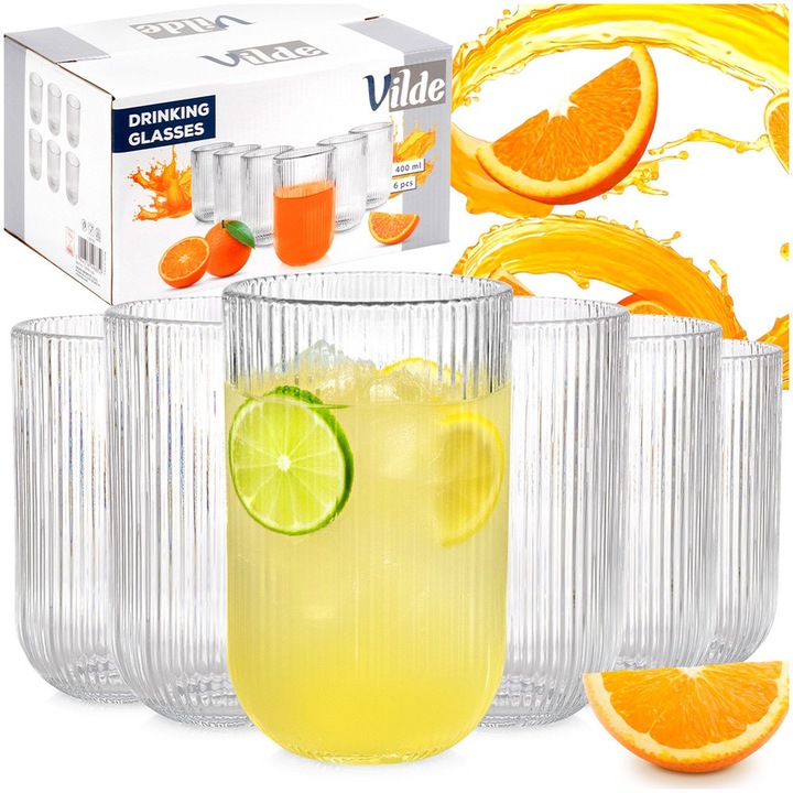 Комплект 6 чаши, Vilde, 400 мл, 12.5x8 см, стъкло, прозрачни