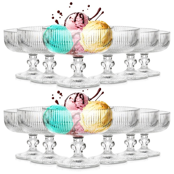 Set 12 pahare desert Vilde 270 ml, sticla transparenta, 12x9,7cm