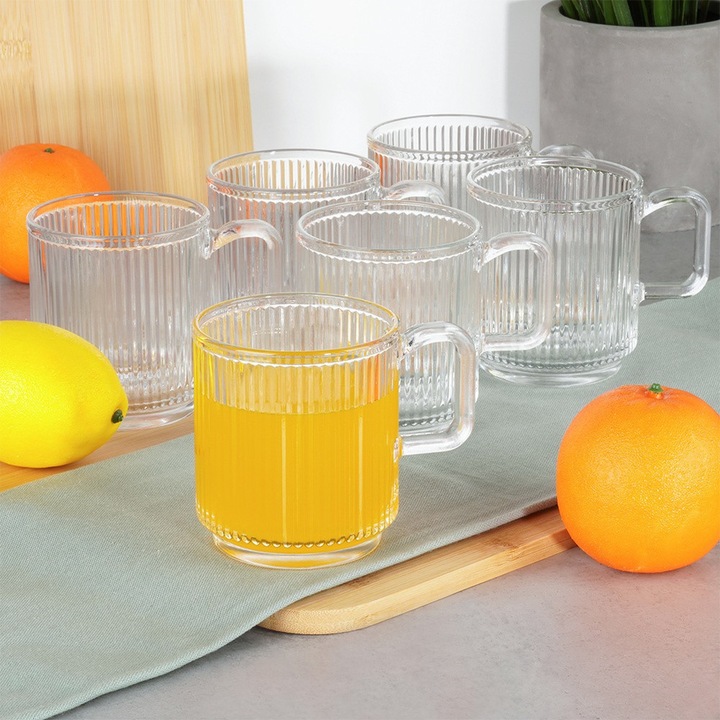 Комплект 12 чаши с дръжка 350 мл, Vilde, прозрачно стъкло, 9,5x8,5см