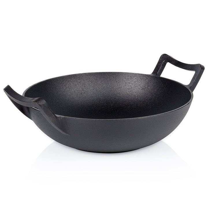 Vilde CAST LINE 32 cm öntöttvas wok serpenyő, magas hőmérsékletnek ellenálló, kényelmes fogantyúkkal