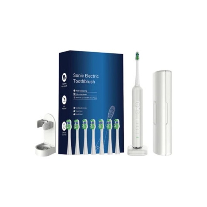 Periuta de dinti electrica Szsmart 7005, vibratie de inalta frecventa, atasare magnetica, alb