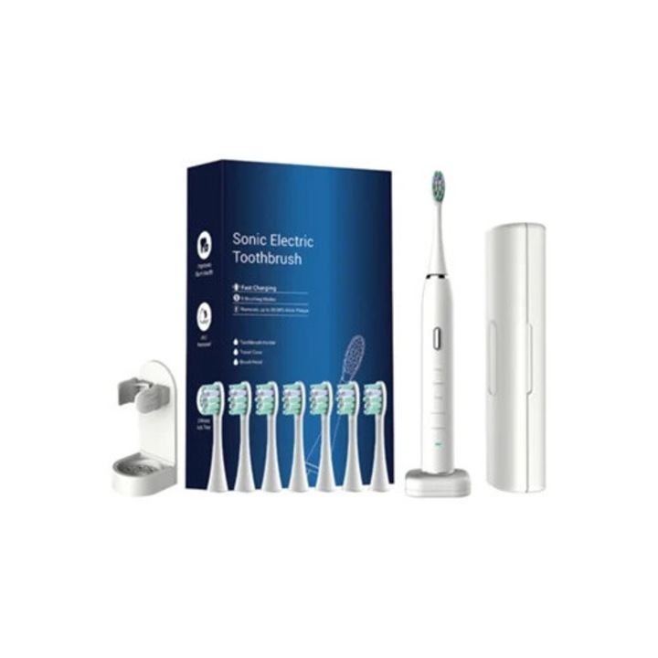 Periuta de dinti electrica Szsmart 7007, vibratie de inalta frecventa, atasare magnetica, cap de periuta alb
