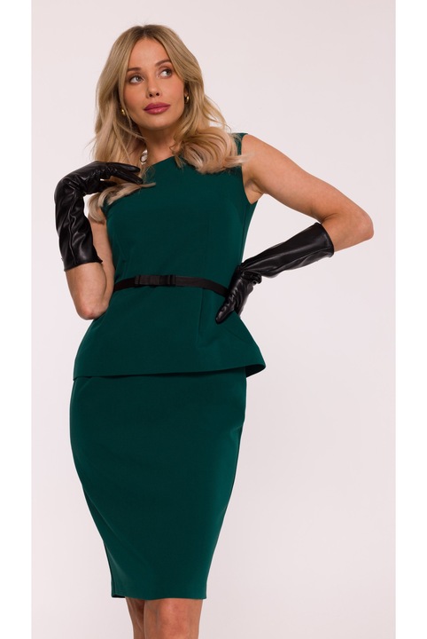 Рокля молив с колан и барета - зелена, Зелен
