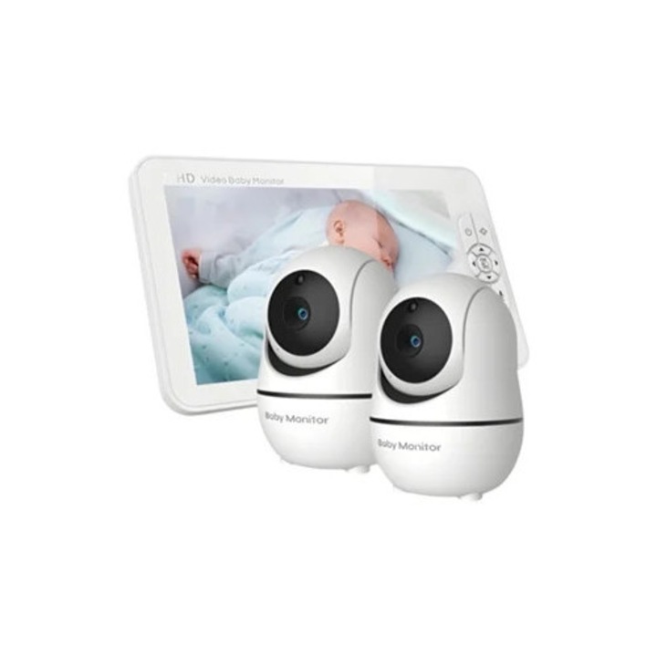 Видео бебефон, Szsmart, 7 инча, 2 камери, бял