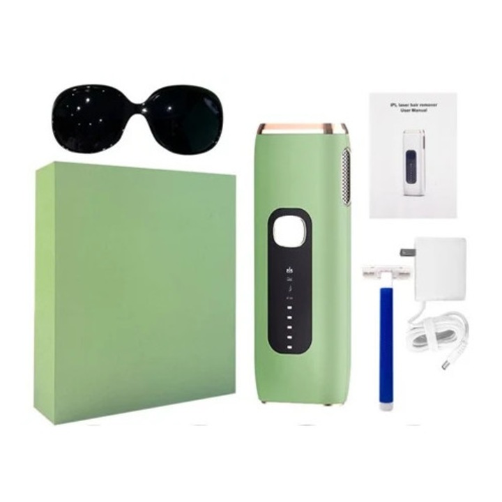 Epilator cu lumina pulsata SZSMART AI-09 IPL ICE, verde, pentru fata si corp