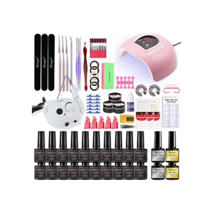 Kit pentru manichiura si pedichiura cu gel, oja gel/lampa UV/accesorii