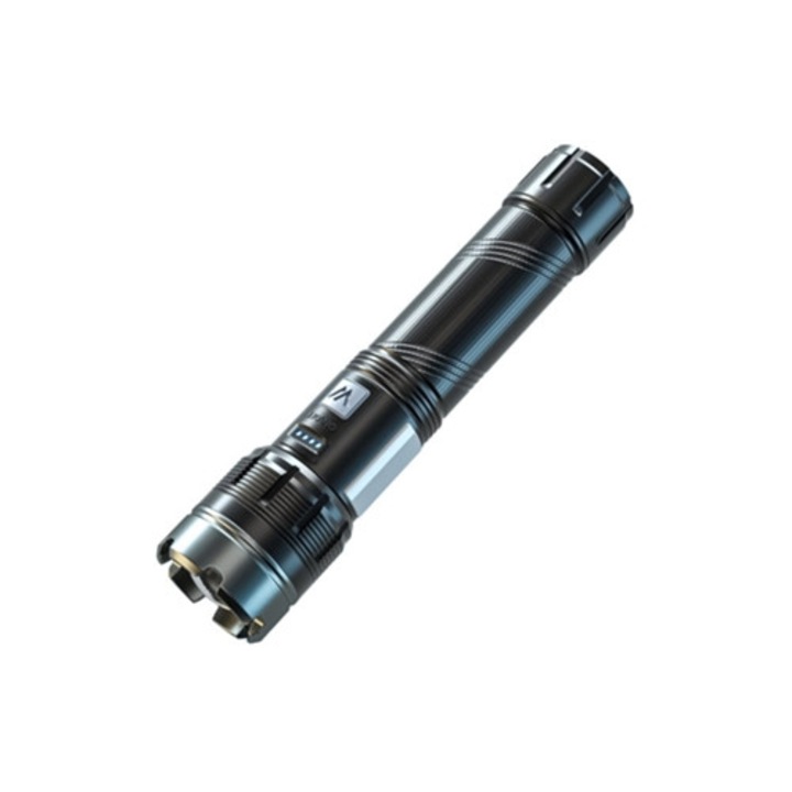 Lanterna versatila cu zoom, aluminiu, incarcabil USB-C, neagra