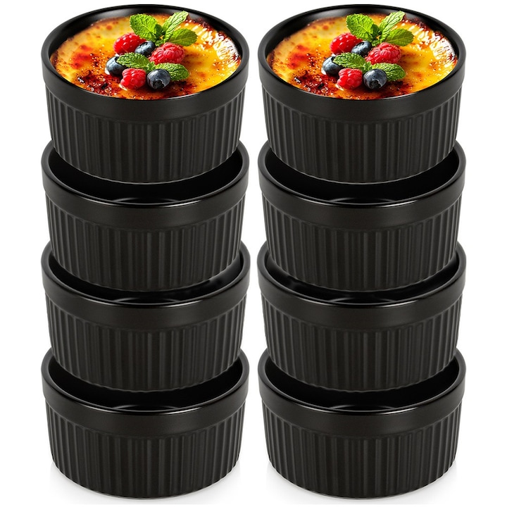 Set 8 tavi copt Vilde, portelan, 10x5cm, 260ml, negru