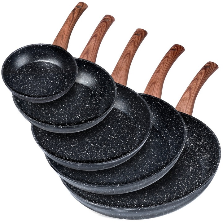 Комплект тигани Vilde Black&Wood 16x33cm, 20x36.5cm, 24x43cm, 28x47cm, 32x51cm, черен, 5 части