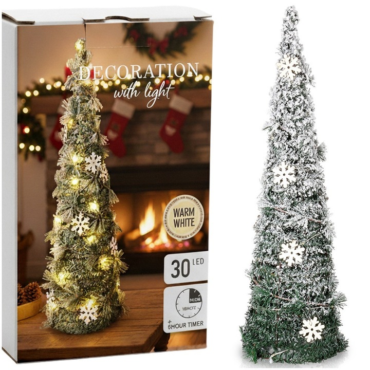 Világító karácsonyi fenyő, Home Styling Collection, 30 LED, 60x17cm, zöld