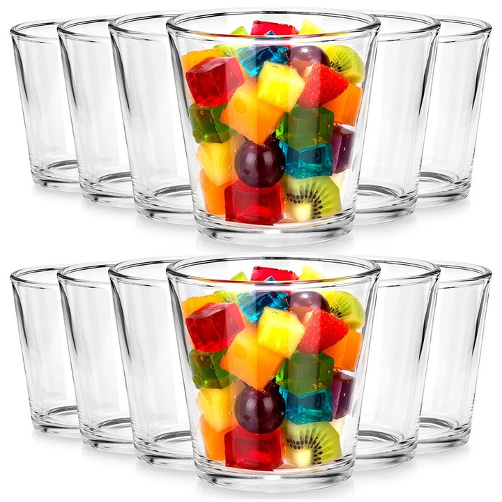 Set 12 cupe din sticla, Vilde, 180 ml, transparent, 7,5x5,5x7,5cm