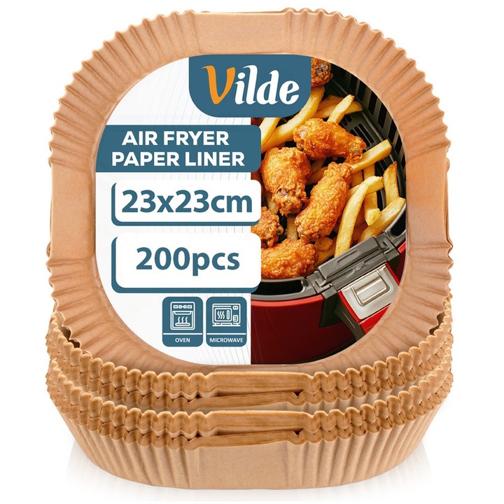 Set 200 bucati hartii pentru friteuza Vilde, 23x23cm, rezistente la temperaturi ridicate, impermeabile, usor de utilizat