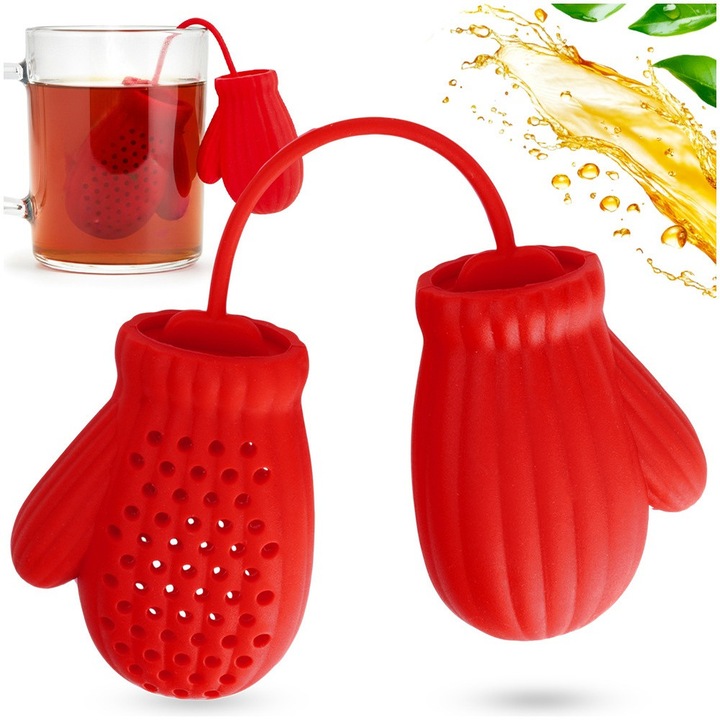 Infuzor De Ceai, Excellent Houseware, 22x7x5x3 cm, Fabricat Din Silicon, Rezistent La Temperaturi Ridicate, Usor De Utilizat Si Curatat, Ideal Pentru Un Cadou Mic, Rosu