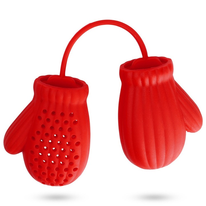 Infuzor de ceai din silicon, EXCELLENT HOUSEWARE, design manusi, rosu, 22cm